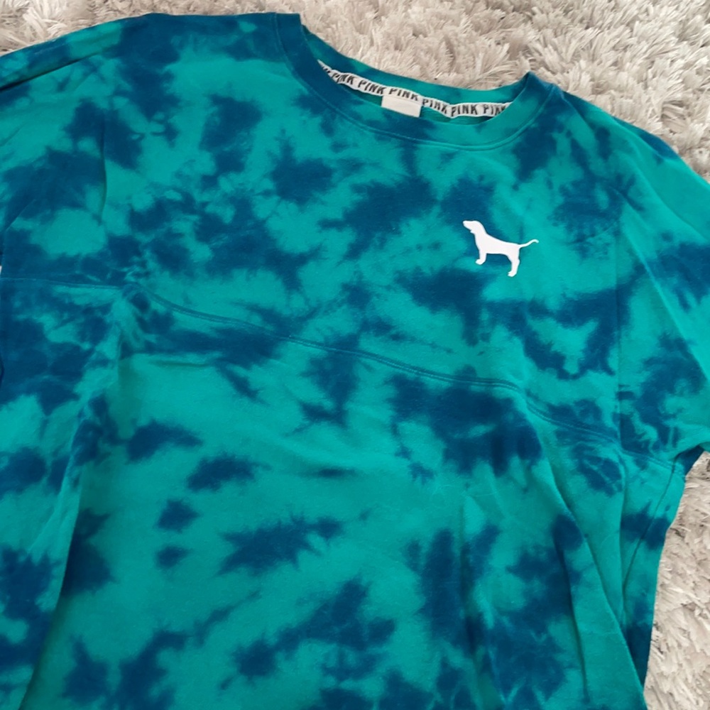 PINK green tie dye varsity crew